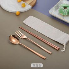 Load image into Gallery viewer, Stainless Steel Korean-Style Spoon Fork Chopsticks Titanium-Plated Tableware Student Portable Three-Piece Chopsticks Spoon Fork
