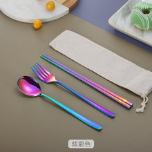 Load image into Gallery viewer, Stainless Steel Korean-Style Spoon Fork Chopsticks Titanium-Plated Tableware Student Portable Three-Piece Chopsticks Spoon Fork