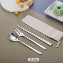 Load image into Gallery viewer, Stainless Steel Korean-Style Spoon Fork Chopsticks Titanium-Plated Tableware Student Portable Three-Piece Chopsticks Spoon Fork