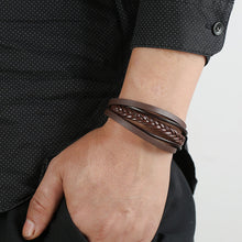 Load image into Gallery viewer, Vintage Cattle Leather Bracelet Multi-Layer Stainless Steel Woven Leather Bracelet Men Ornament