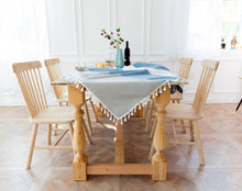 Load image into Gallery viewer, HG-021 Blue Striped Stitching Tassel Cotton Linen Tablecloth Table Cloth