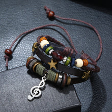Load image into Gallery viewer, Beaded Genuine Leather Retro Bracelet Alloy Note Cattle Leather Bracelet