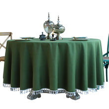 Load image into Gallery viewer, Round Table Tassel Lace Green Solid Blue Dustproof Tablecloth