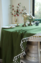 Load image into Gallery viewer, Round Table Tassel Lace Green Solid Blue Dustproof Tablecloth