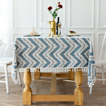 Load image into Gallery viewer, Tassel Striped Wave Tablecloth Cotton Linen Dustproof Table Cloth
