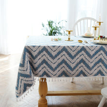 Load image into Gallery viewer, Tassel Striped Wave Tablecloth Cotton Linen Dustproof Table Cloth
