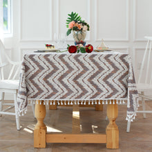 Load image into Gallery viewer, Tassel Striped Wave Tablecloth Cotton Linen Dustproof Table Cloth