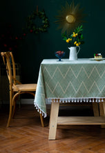 Load image into Gallery viewer, Tassel Jacquard Wave Pattern Tablecloth Suitable for Rectangular Dining Table (4 Colors)