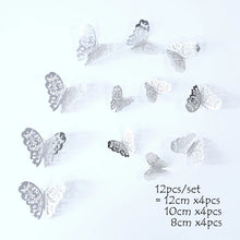 Load image into Gallery viewer, 12Pcs 4D Hollow Butterfly Wall Sticker DIY Home Decoration Wall Stickers wedding Party Wedding Decors Butterfly Kids Room Decors