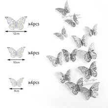Load image into Gallery viewer, 12Pcs 4D Hollow Butterfly Wall Sticker DIY Home Decoration Wall Stickers wedding Party Wedding Decors Butterfly Kids Room Decors
