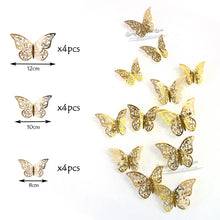 Load image into Gallery viewer, 12Pcs 4D Hollow Butterfly Wall Sticker DIY Home Decoration Wall Stickers wedding Party Wedding Decors Butterfly Kids Room Decors
