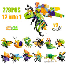 Load image into Gallery viewer, 12in1 279PCS Classical MOC Insects Animal Figures Mech Transformation Set Building Blocks Toys Educational for Kids Gifts