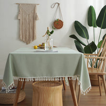 Load image into Gallery viewer, Waterproof Tablecloth Solid Color Imitation Cotton and Linen Tassel Lace Geometry Rectangle Table Cloth