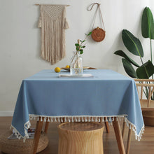 Load image into Gallery viewer, Waterproof Tablecloth Solid Color Imitation Cotton and Linen Tassel Lace Geometry Rectangle Table Cloth