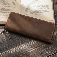 Load image into Gallery viewer, Vintage Leather Pencil Case Square Zipper Vgenuine Leather Pencil Box