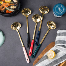 Load image into Gallery viewer, Ceramic Stainless Steel Soup Ladle Perforated Ladle Colored Glaze Stainless Steel 7cm Hot Pot Spoon Colander Kitchenware Soup Ladle