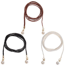 Load image into Gallery viewer, Fashion Woven Leather Dice Dress Imitation Pearl Thin Belt