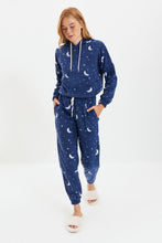 Load image into Gallery viewer, Navy Blue Hooded Fleece Knitted Pajamas Set THMAW22PT0365
