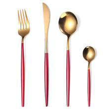 Load image into Gallery viewer, Stainless Steel Knife and Forks Four-Piece Set Portuguese Tableware Golden Set Creative Western Food Steak Knife, Fork and Spoon
