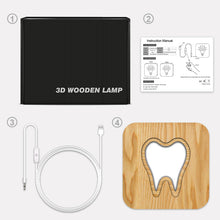 Load image into Gallery viewer, Tooth Shape Wooden Small Night Lamp Crafts Decoration USB Night Light