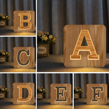Load image into Gallery viewer, Letter Shape Hollow Carved Wooden Lamp Wooden Atmosphere Table Lamp