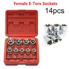 Load image into Gallery viewer, 14Pcs E Torx Star Female Bit Socket Set Hand Tool Kit 1/2'' 3/8'' 1/4'' Drive E4-E24 Repair Tool
