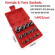 Load image into Gallery viewer, 14Pcs E Torx Star Female Bit Socket Set Hand Tool Kit 1/2'' 3/8'' 1/4'' Drive E4-E24 Repair Tool