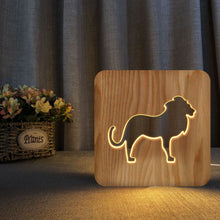 Load image into Gallery viewer, Creative Animal 3D Wooden Small Night Lamp Lion Shape Solid Wood LED Light Holiday Gift Lamp