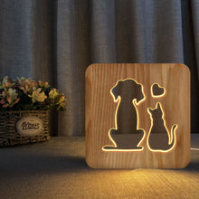 Load image into Gallery viewer, Dogs and Cats Love Creative Wooden Lamp 3D Decorative Night Light Animal Lamp
