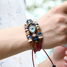 Load image into Gallery viewer, Popular Ornament New Beaded Eyes Cattle Leather Bracelet Pull-out Adjustable Couple Leather Bracelet