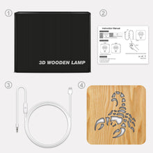 Load image into Gallery viewer, 3D wooden night light Room light Creative scorpion Children's gift Decorative light