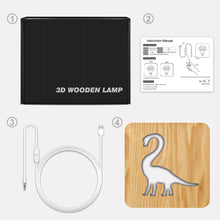 Load image into Gallery viewer, Animal World Dinosaur Shape Wooden Table Lamp Children's Room Decoration USB Night Light
