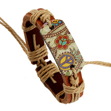 Load image into Gallery viewer, Popular Ornament Hemp Rope Braided Leather Leather Bracelet Retro Style Heat Transfer Patch Peace Logo Leather Bracelet