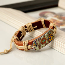 Load image into Gallery viewer, Popular Ornament Hemp Rope Braided Leather Leather Bracelet Retro Style Heat Transfer Patch Peace Logo Leather Bracelet