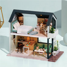 Load image into Gallery viewer, DIY Dollhouse Miniature Kit with Furniture, 3D Wooden Miniature House with Dust Cover, Miniature Dolls House kit