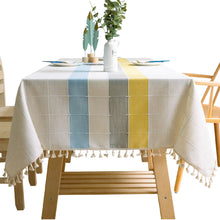Load image into Gallery viewer, Tassel Striped Stitching Decorations Tablecloth Cotton Linen Fabric Dustproof Table Cloth