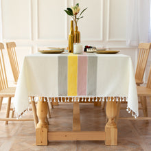 Load image into Gallery viewer, Tassel Striped Stitching Decorations Tablecloth Cotton Linen Fabric Dustproof Table Cloth