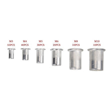 Load image into Gallery viewer, 190/165/100pcs M3 M4 M5 M6 M8 M10 Aluminum Flat Head Rivet Nuts NutsInsert Cap Thread Insert Rivet Nut Tool Set