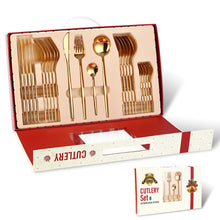 Load image into Gallery viewer, Portugal Stainless Steel Knife, Fork and Spoon Gold-Plated Spray Paint 24 Pieces Gift Set Tableware Christmas