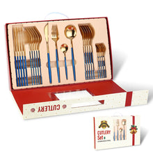 Load image into Gallery viewer, Portugal Stainless Steel Knife, Fork and Spoon Gold-Plated Spray Paint 24 Pieces Gift Set Tableware Christmas