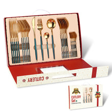 Load image into Gallery viewer, Portugal Stainless Steel Knife, Fork and Spoon Gold-Plated Spray Paint 24 Pieces Gift Set Tableware Christmas