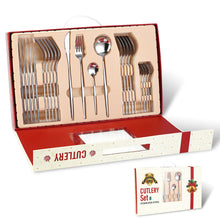 Load image into Gallery viewer, Portugal Stainless Steel Knife, Fork and Spoon Gold-Plated Spray Paint 24 Pieces Gift Set Tableware Christmas