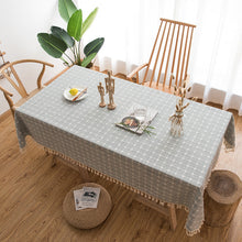Load image into Gallery viewer, Embroidered Plaid Tassel Tablecloth Cotton Linen Linen for Rectangular Dining Table
