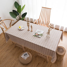 Load image into Gallery viewer, Embroidered Plaid Tassel Tablecloth Cotton Linen Linen for Rectangular Dining Table