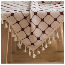Load image into Gallery viewer, Embroidered Plaid Tassel Tablecloth Cotton Linen Linen for Rectangular Dining Table