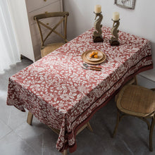 Load image into Gallery viewer, Tablecloth Plant Flower Bird Imitation Cotton Linen Fabric Orange Printed for Rectangular Dining Table
