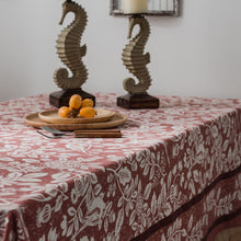Load image into Gallery viewer, Tablecloth Plant Flower Bird Imitation Cotton Linen Fabric Orange Printed for Rectangular Dining Table