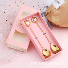 Load image into Gallery viewer, Stainless Steel Stirring Spoon Pentagram Spoon Fork Golden Cherry Blossom Dessert Spoon