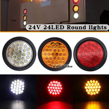 Load image into Gallery viewer, 1x 24V Rear Tail Brake Stop Marker Light Indicator Car Truck Trailer 24 LEDS Round Reflector Warning Lights Red Yellow White