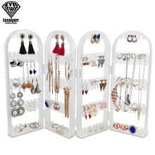 Load image into Gallery viewer, 2/3/4 Fans Panels Screen Folding Clear Earrings Studs Display Rack Necklace Jewelry Shelf Stand Holder Organizer Storage Box